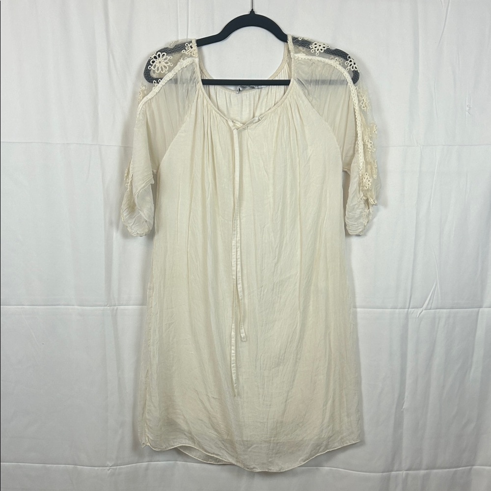 Cream Sheer Lace Trimmed Boho Dress